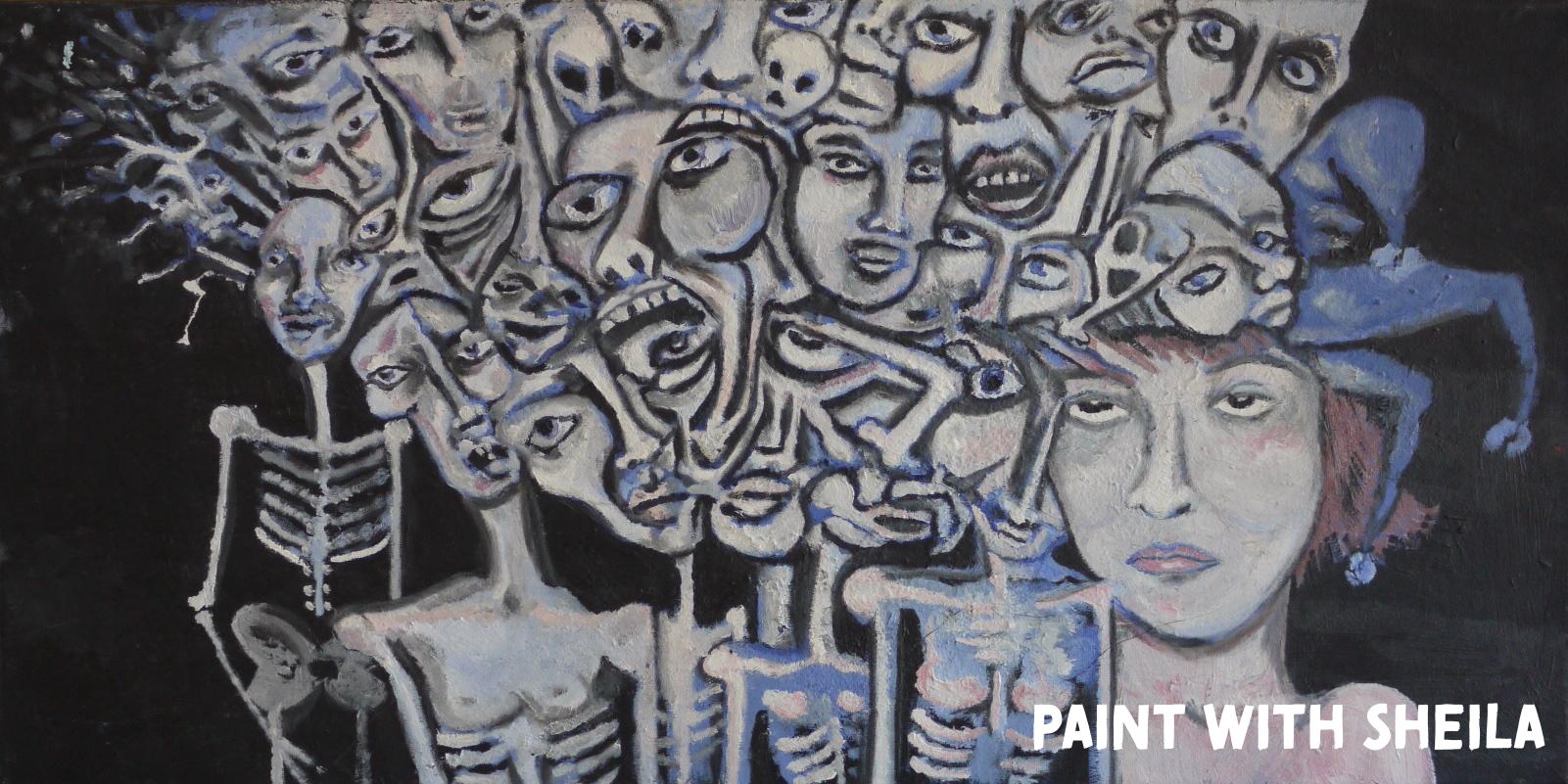 Self Portrait #3 with Skeletons painting